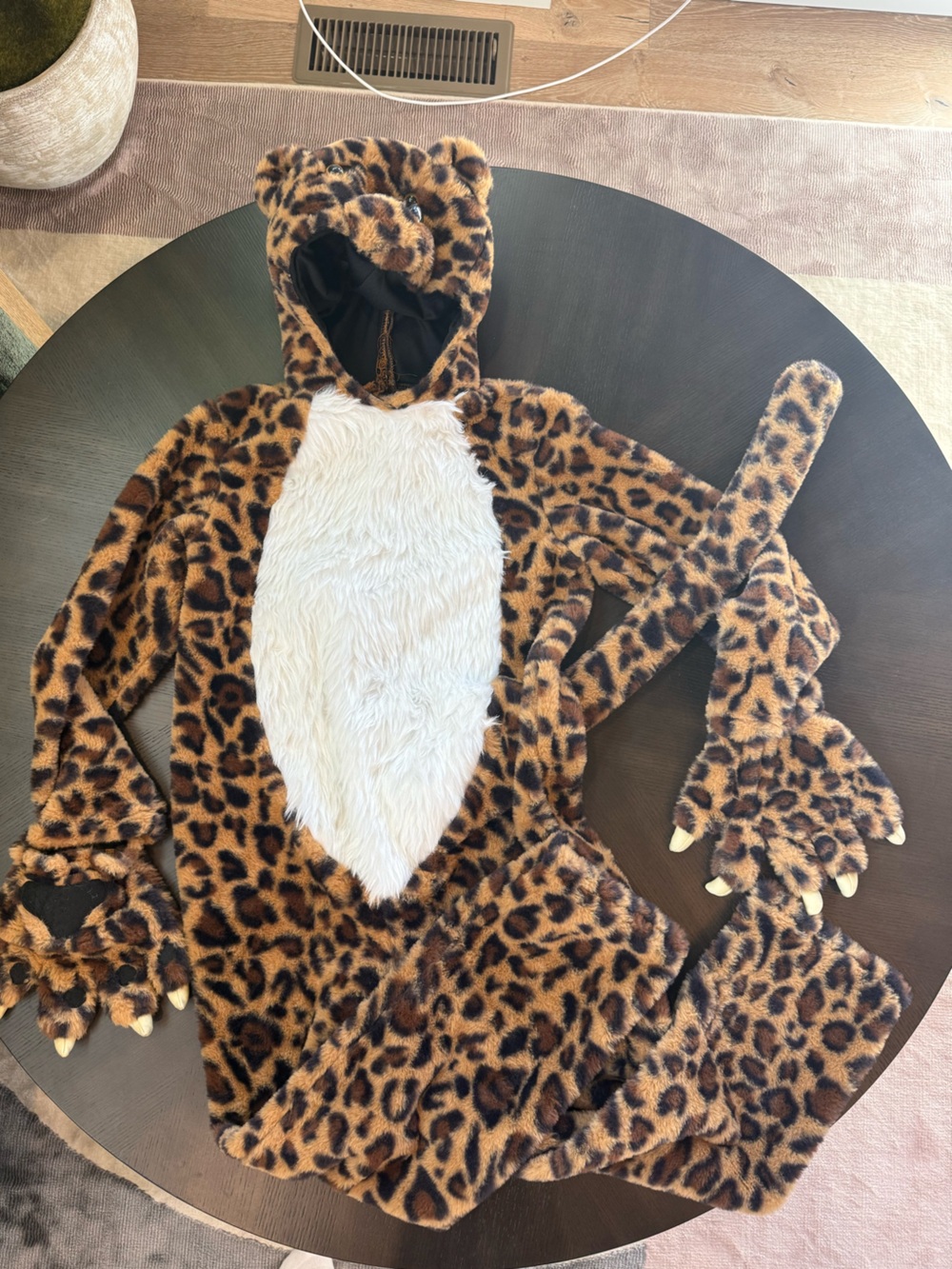 Leopard Print Kids One-Piece with White Faux Fur Belly